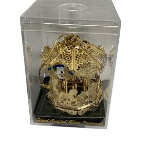 Unique Treasures Circus Clown Carousel Ornament Small Gold Metal Glass‎ Limited